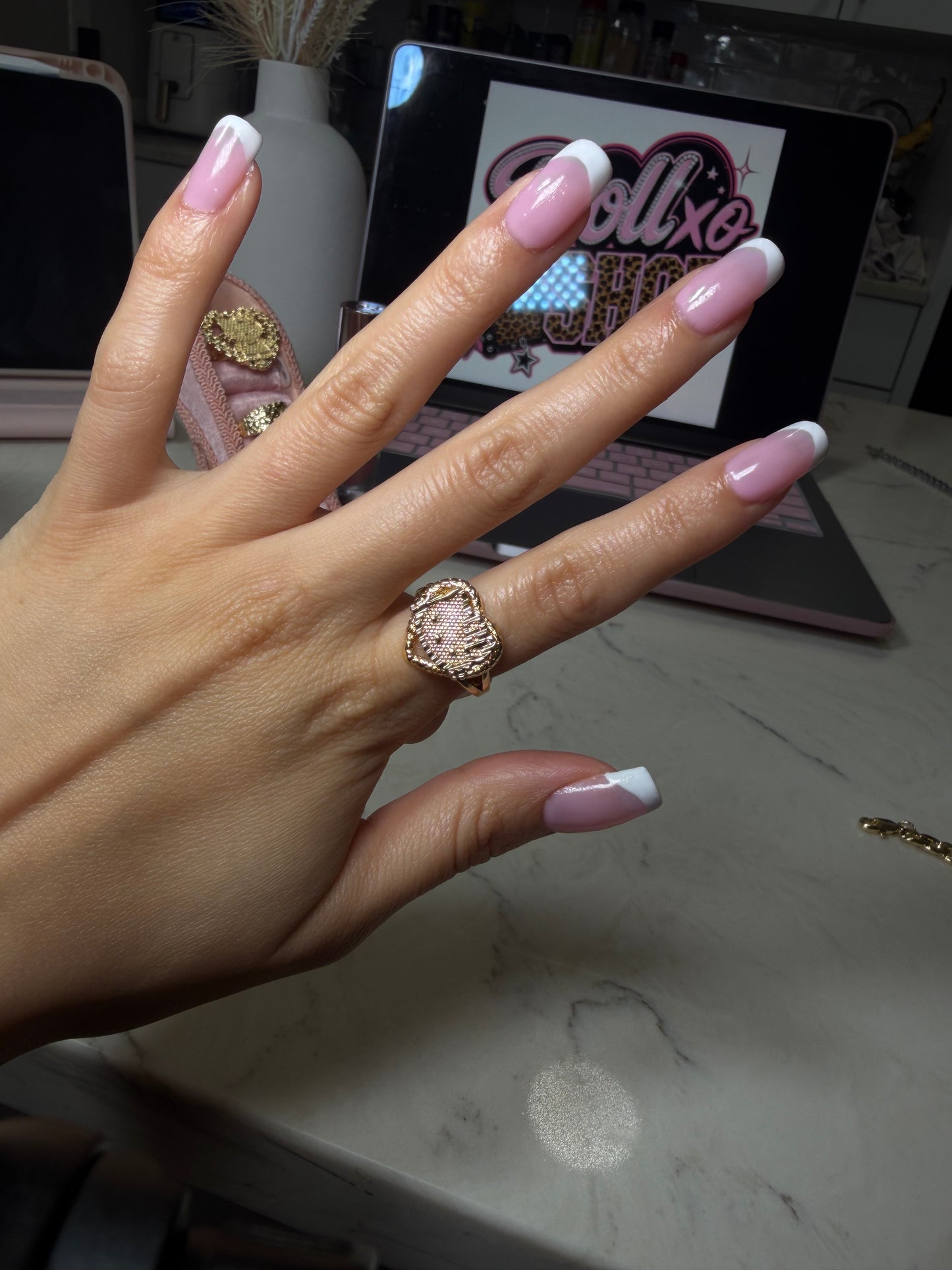 Delicate Heart Shaped Hello Kitty Ring
